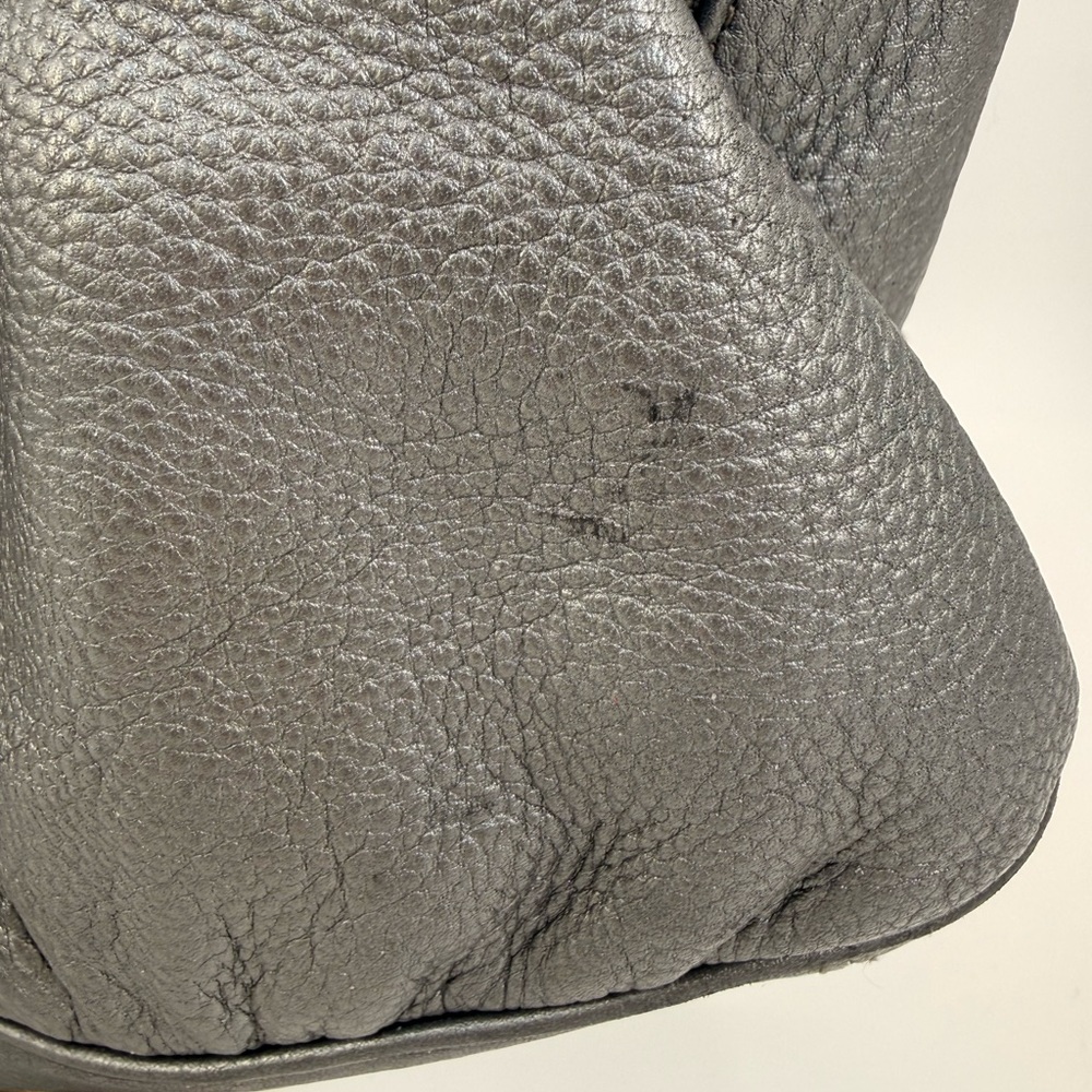 Cole Haan Silver Pebbled Leather Satchel Shoulder Bag Double Handle Zip Top - Picture 11 of 16